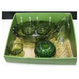 Lot of VNTG Green Tone Glass Bowls & Table Items