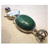 .925 Sterling Silver, Malachite & Pearl Pendant