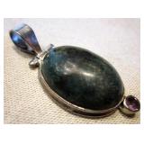 .925 Sterling Silver & Dark Green Stone Pendant