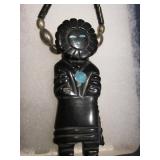Navajo Kachina Onyx & Turquoise Necklace, 11"L