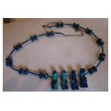 SW Blue Bear Turquoise Carved Fetish Necklace 9"L