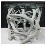 After Market Teal Antler Horn & Glass Side Table