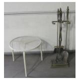 VNTG Brass Fireplace Clean Tool Set & Metal Table