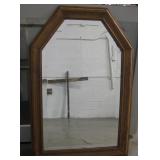 Vintage Wooden Framed Beveled Mirror, 6 Sided