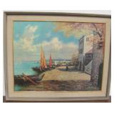 Sea Port Scene Print on Canvas by Wilmer S Richter