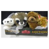 4 TY Classics P. Bear, Raccoon, Bear & Lion Plush
