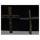 2 Wood & Glass Stones / Cholla Cactus Crosses