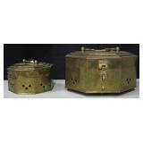 2 Vintage Pierced Brass Octagon Cricket Boxes