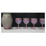 SW Pink Tone Vase & 4 Russian Goblets