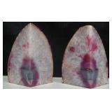 Pink Dyed Quartz Geode Bookends, 5.25"H