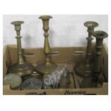 Lot of Various Brass Candlesticks, Tray & More