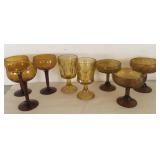 8 Vintage Amber Glass Globlets & Glasses