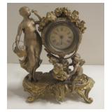 Late 19th C. Brass Figural Mantle Clock, 7.5"H