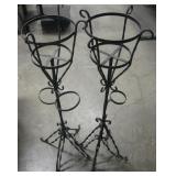 2 Medieval Styled Iron Floor Torch Planter Stands