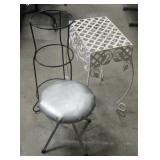 3 Metal Styled Stand, Table and Seat w/ Cushion