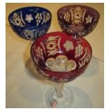 3 - 7" Cut Crystal Colored Stemware - Hungary