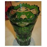 6" Czech Cut Crystal Green Vase