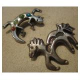 2 Sterling Silver Southwest Pins - Horse & Lizard