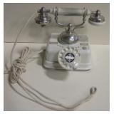 VNTG White Tone Euro Styled Metal Rotary Phone