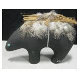 S.W. / N.A. Ceramic Straw & Feather Bear Figure