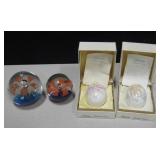 2 Noritake China Eggs 2 Art Glass Paper Weights