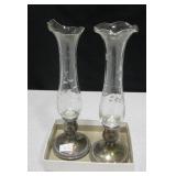 2 Sterling Silver Glass Bud Vase, One Broken Top