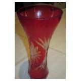 10.75" Czech Cut Crystal Red Vase