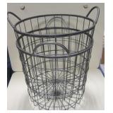 2 Contemporary Metal Wire Baskets / Trash Bins