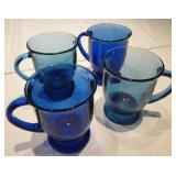 4 Blue Glass Coffee Cups