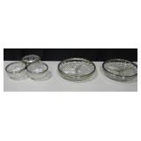 5 VNTG Silvered Metal Rimmed Glass Bowls & Plates