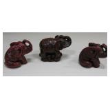 3 Red Resin Elephant Statues - 1.75" Tall