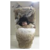 SW Rabbit Fur & Baby Figure Cradleboard - 21.5"L