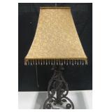 Decorative Foliated Iron Base Lamp & Beaded Shade