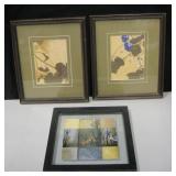 3 Framed Asian Art Prints - Largest Is 12" x 10"