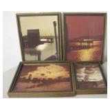 4 Framed Vintage Photo Art Prints On Board