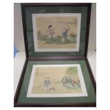 2 Chinese Boy Youths Water Color Art Prints