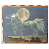 Unicorn & Full Moon Art Print on Wood by Sue Dawe