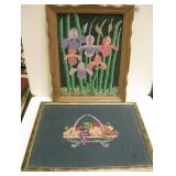 2 VNTG Needlpoint Fruit & Floral Framed Art