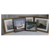 5 Framed Photo Art Prints of Vintage Automobiles