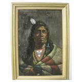 Framed Native American Figure Velvet Art