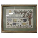 VNTG Counted Cross Stitch Sheep Framed Art