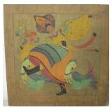 Wooden Asian Headdress Woman & Peacocks Art Board