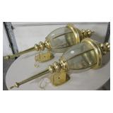 Pair Of Large Polished Brass & Glass Wall Lights