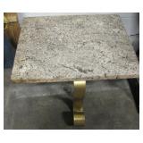 Gold Tone Scrolling Marble Squared Side Table