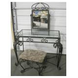Modern Scrolling Metal & Glass Lady Vanity Set