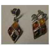 Vintage Sterling Silver & Amber Earrings