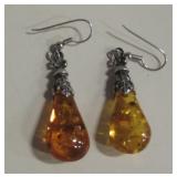 Sterling Silver Tear Drop Amber Earrings