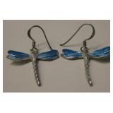 Sterling Silver & Enameled Dragonfly Earrings
