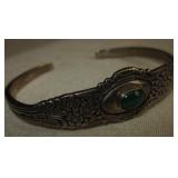 .925 Sterling Marked Bracelet w/ Malachite Cab