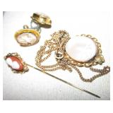 Cameo Jewelry Set - Necklace, Earrings & Pin